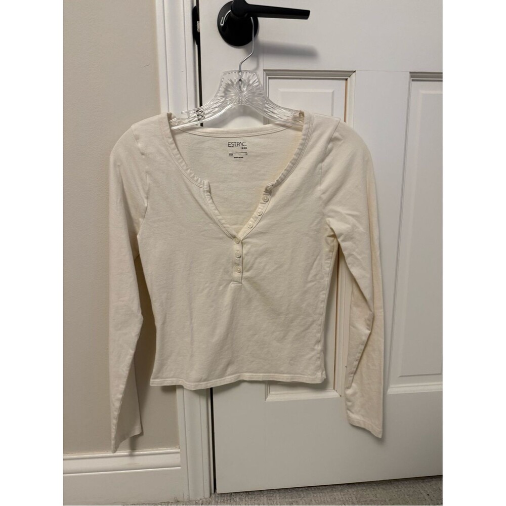 PacSun Ashlee Notched Washed Henley Top Off-White Cream Size M - fits like a S